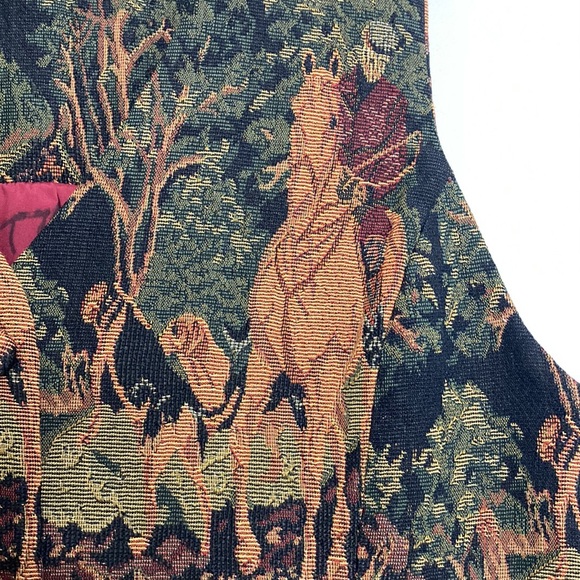 Handmade Vest Women Large Brown Green Tapestry Hunting Sporting Dogs Waistcoat - Picture 4 of 11